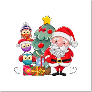 Cute Santa and Owls Posters and Art